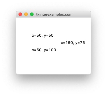 An example of absolute positioning with tkinter place
