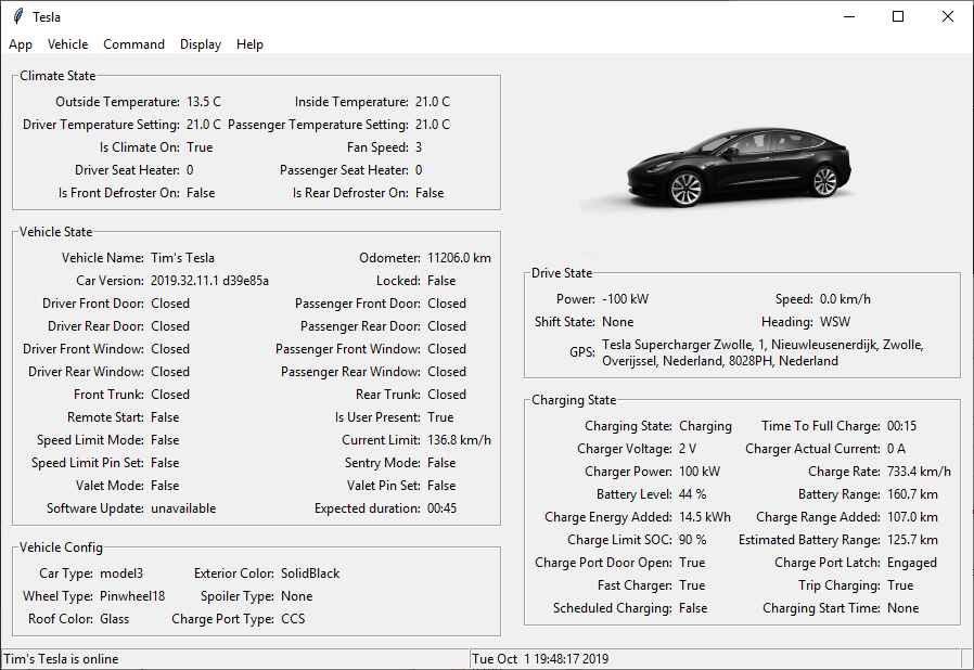 A user interface with details about a tesla car